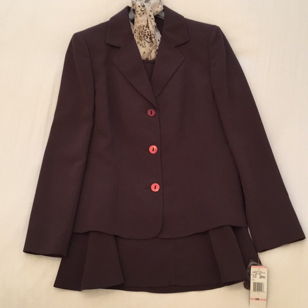 Le Suit 2-Piece Skirt Suit - Chocolate Brown